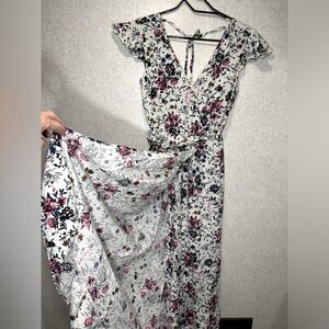 BOG Collective Bohemian Faux Wrap Dress Romantic Floral Prairie Cottage Dress XS